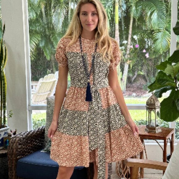 Just Darviny Ibiza Short Dress Chocolate/Cherry - Picture 2 of 6